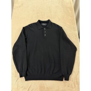 Northern Isles 2-Ply Cashmere Polo Sweater Men's Size XL Black Long Sleeve EUC
